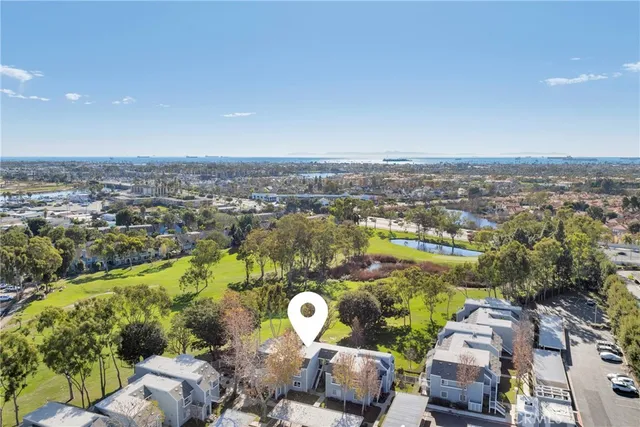 a view of a swimming pool with outdoor seating and plants