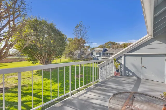 a view of a balcony with mountain view