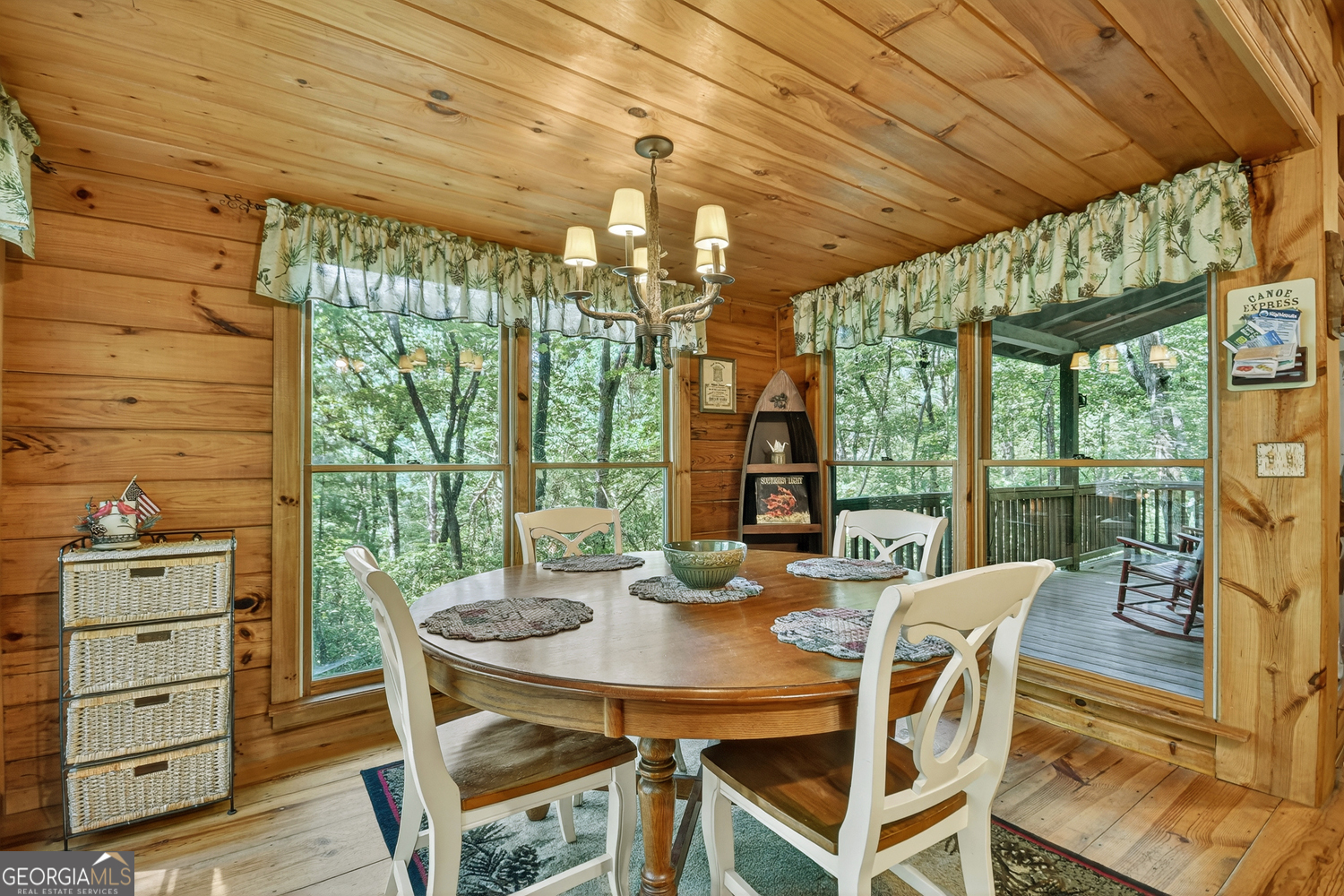 135 Tomahawk Trail Blue Ridge, GA 30513 - Photo 29 of 54 a view of a dining room with furniture large windows and wooden floor