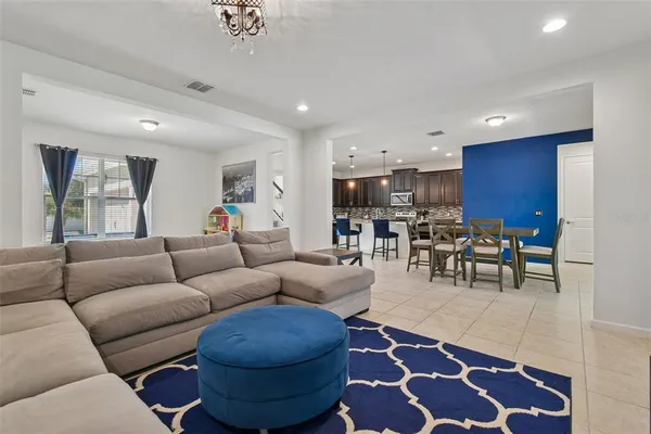 a view of a dining area with furniture