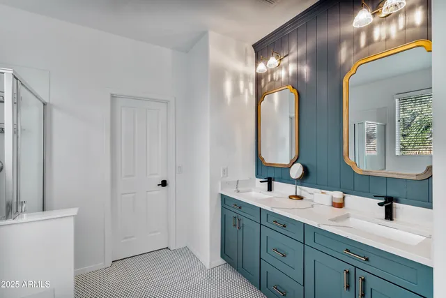 a bathroom with a bathtub and a sink