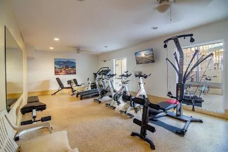 a view of a room with gym equipment