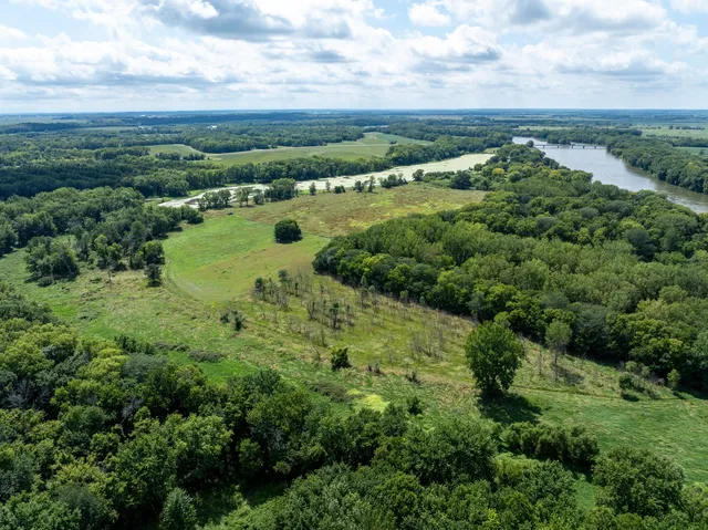 a view of a city with lush green forest