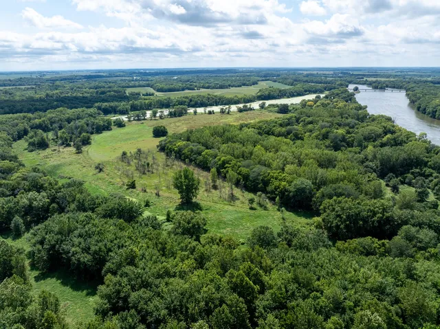 a view of a green field with lots of trees