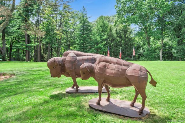 a view of a garden with a slide
