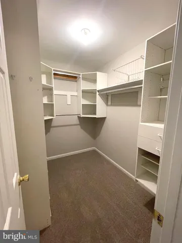 a view of walk in closet with empty racks
