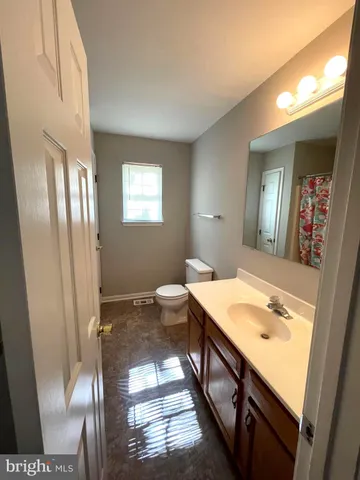 a bathroom with a sink a toilet and a mirror