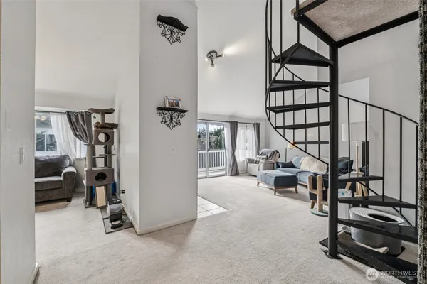 a workspace with furniture and closet
