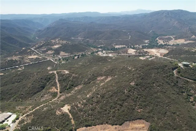 a view of a city with tall trees