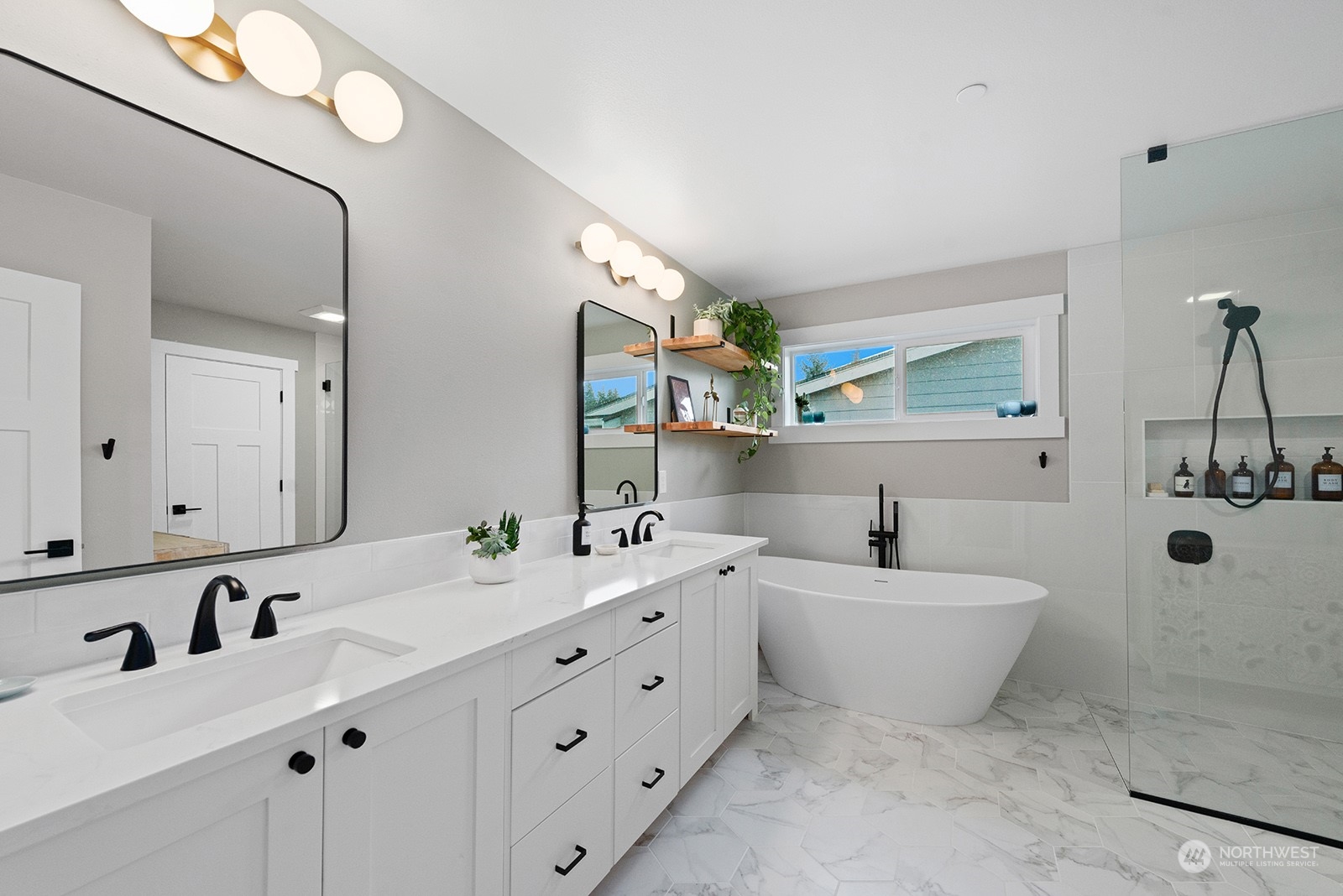 23932 104th Avenue West Edmonds, WA 98020 - Photo 33 of 39 a bathroom with a double vanity sink mirror and bathtub