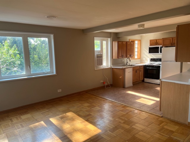 7210 Oak Avenue, Unit 3SW River Forest, IL 60305 - Photo 10 of 20 a large kitchen with stainless steel appliances granite countertop a stove a sink and a granite counter tops with white cabinets