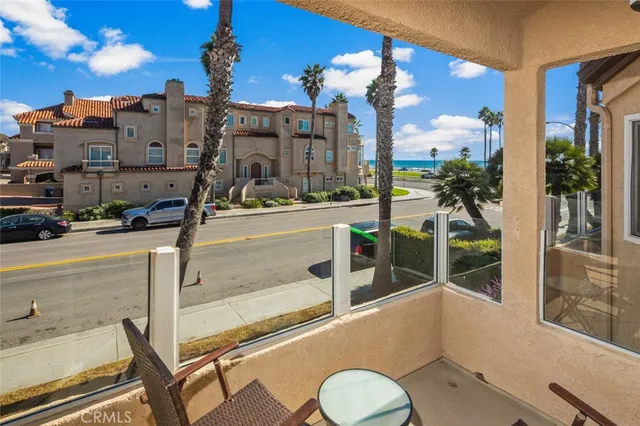 a view of a building from a balcony