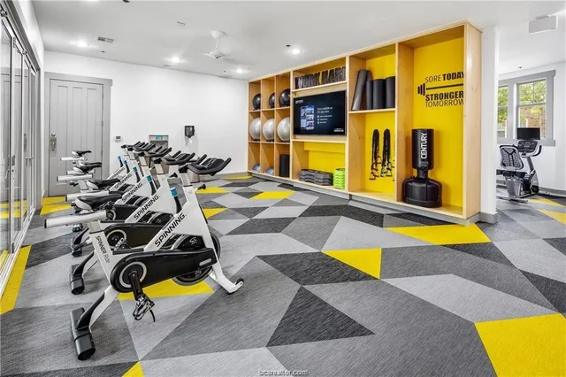 a view of a room with gym equipment