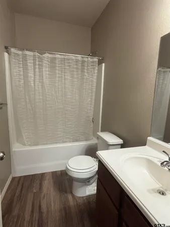 a bathroom with a sink a toilet and a mirror