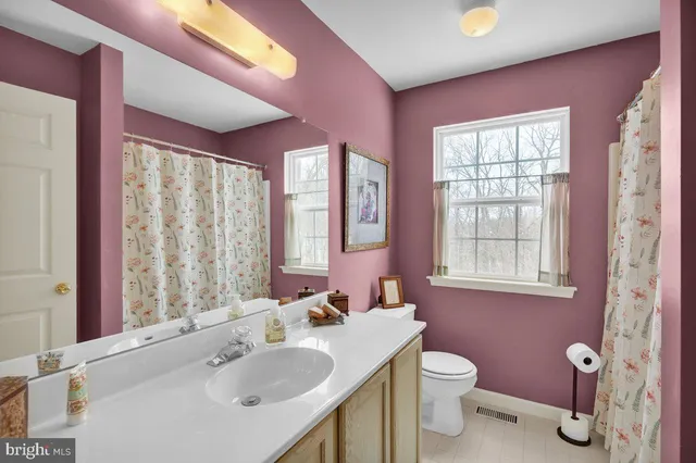 a bathroom with a sink a toilet and window