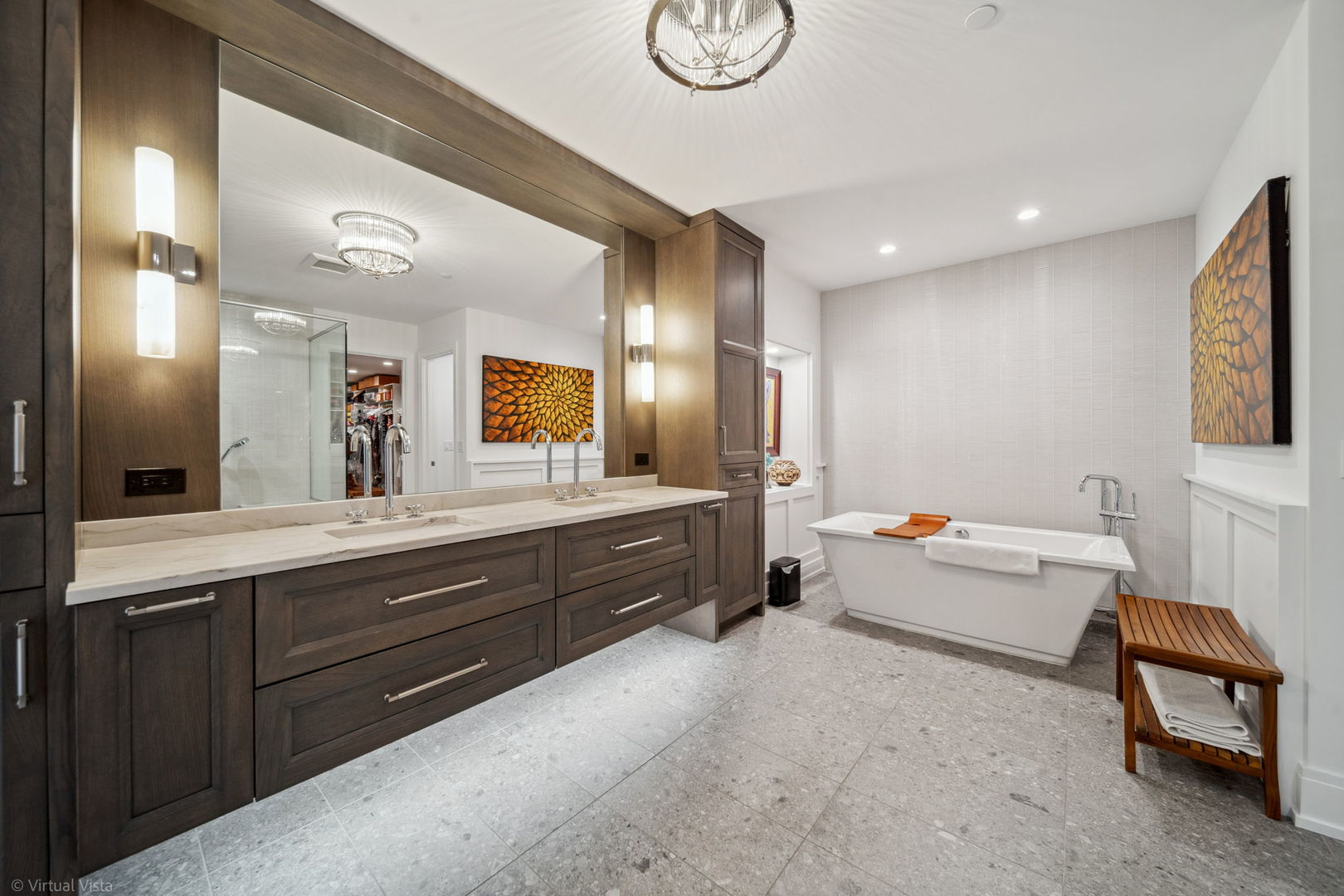 110 South Washington Street, Unit 400 Naperville, IL 60540 - Photo 20 of 34 a bathroom with a double vanity sink and a mirror
