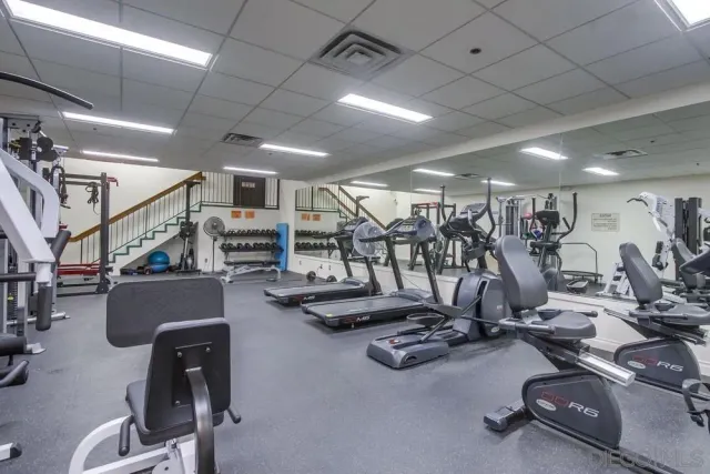a view of a room with gym equipment