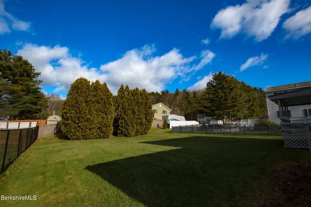 a view of a park with large trees