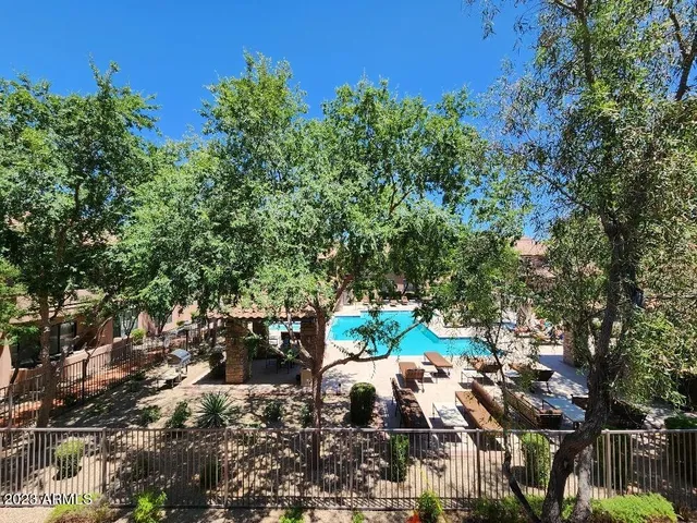 a view of street with sitting area
