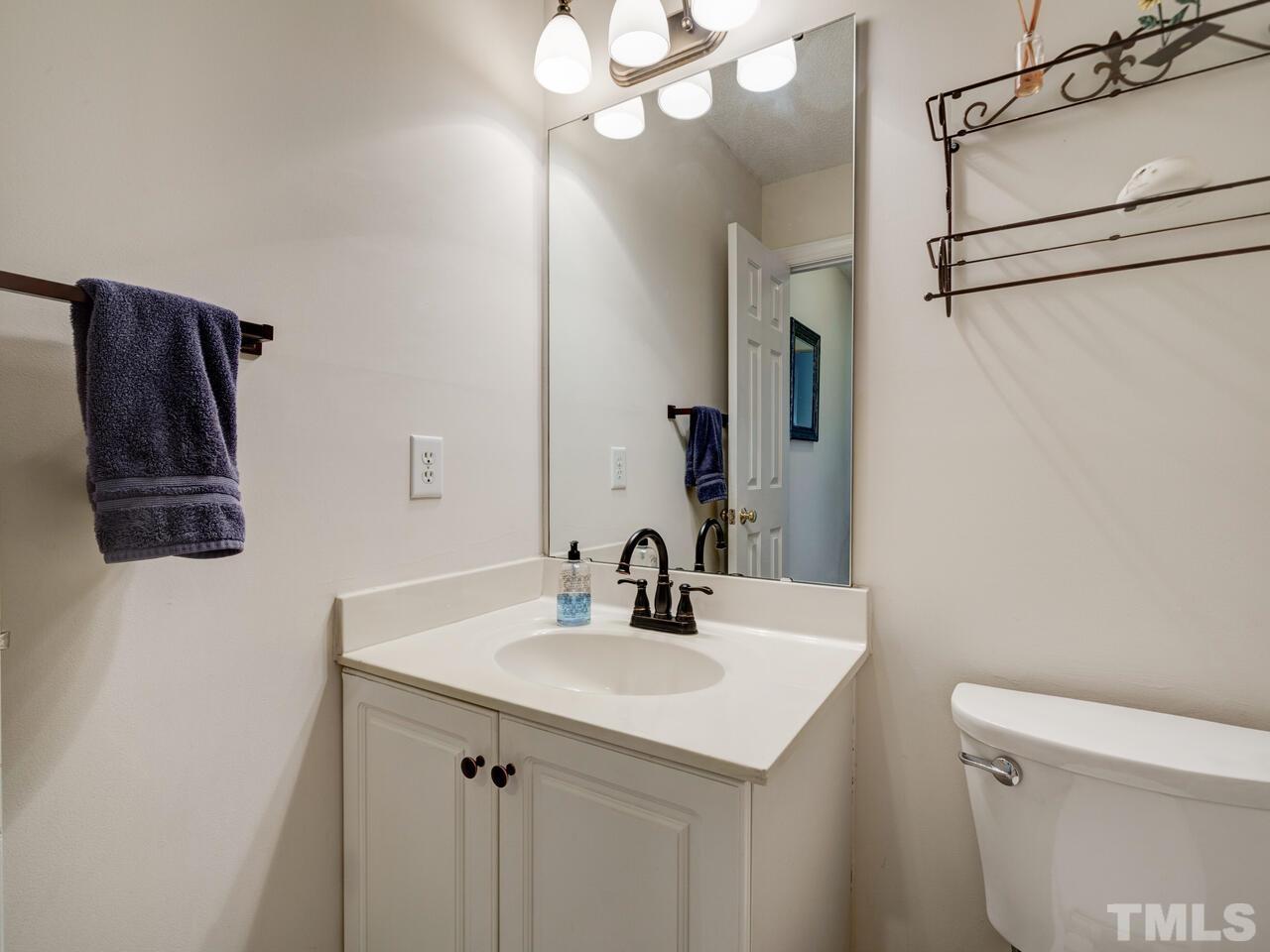 12108 Amoretto Way Raleigh, NC 27613 - Photo 35 of 40 a bathroom with a sink a toilet and mirror