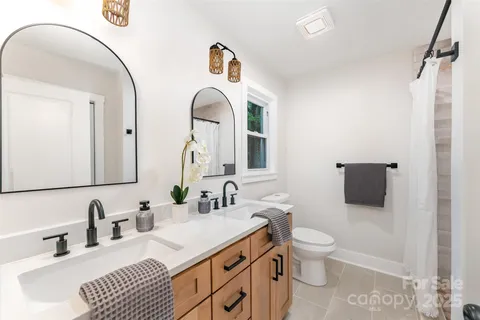 a bathroom with a sink toilet and mirror