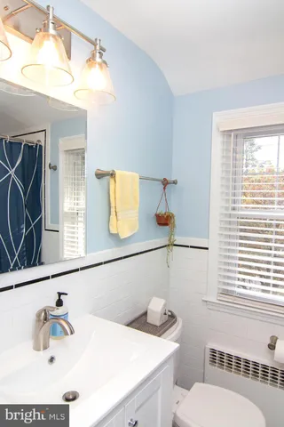 a bathroom with a sink a toilet and a mirror