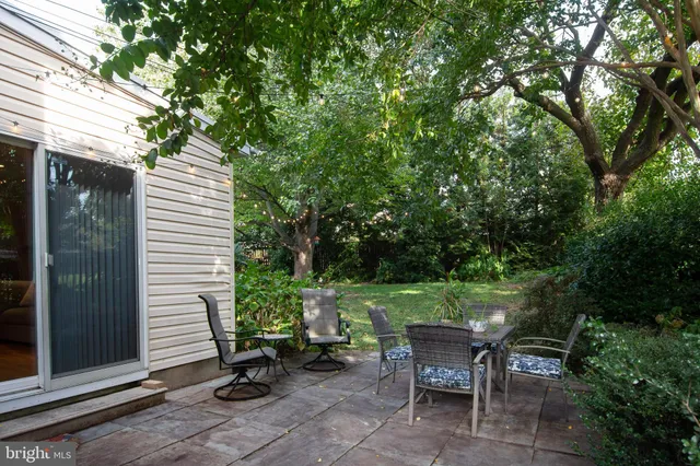 a backyard of a house with outdoor seating