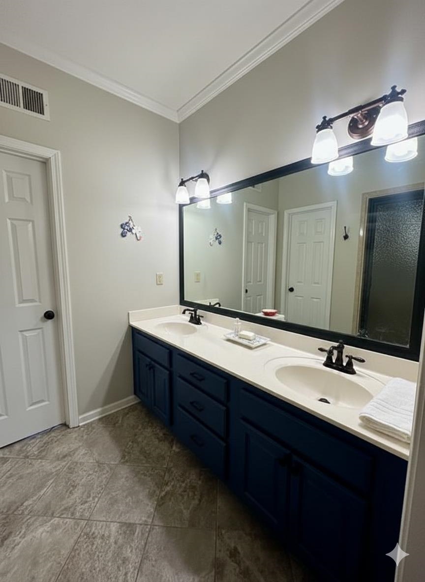 306 Old Jernigan Road Somerville, TN 38068 - Photo 11 of 22 a bathroom with a double vanity sink and a mirror