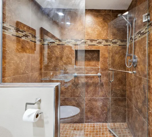 a bathroom with a shower