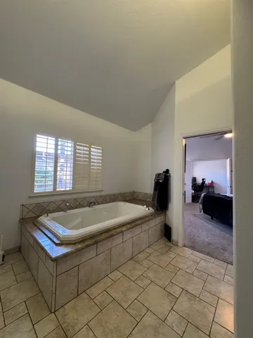 a bathroom with a bathtub