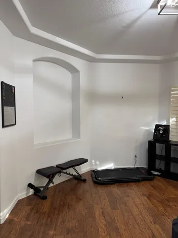 a view of dining room with wooden floor