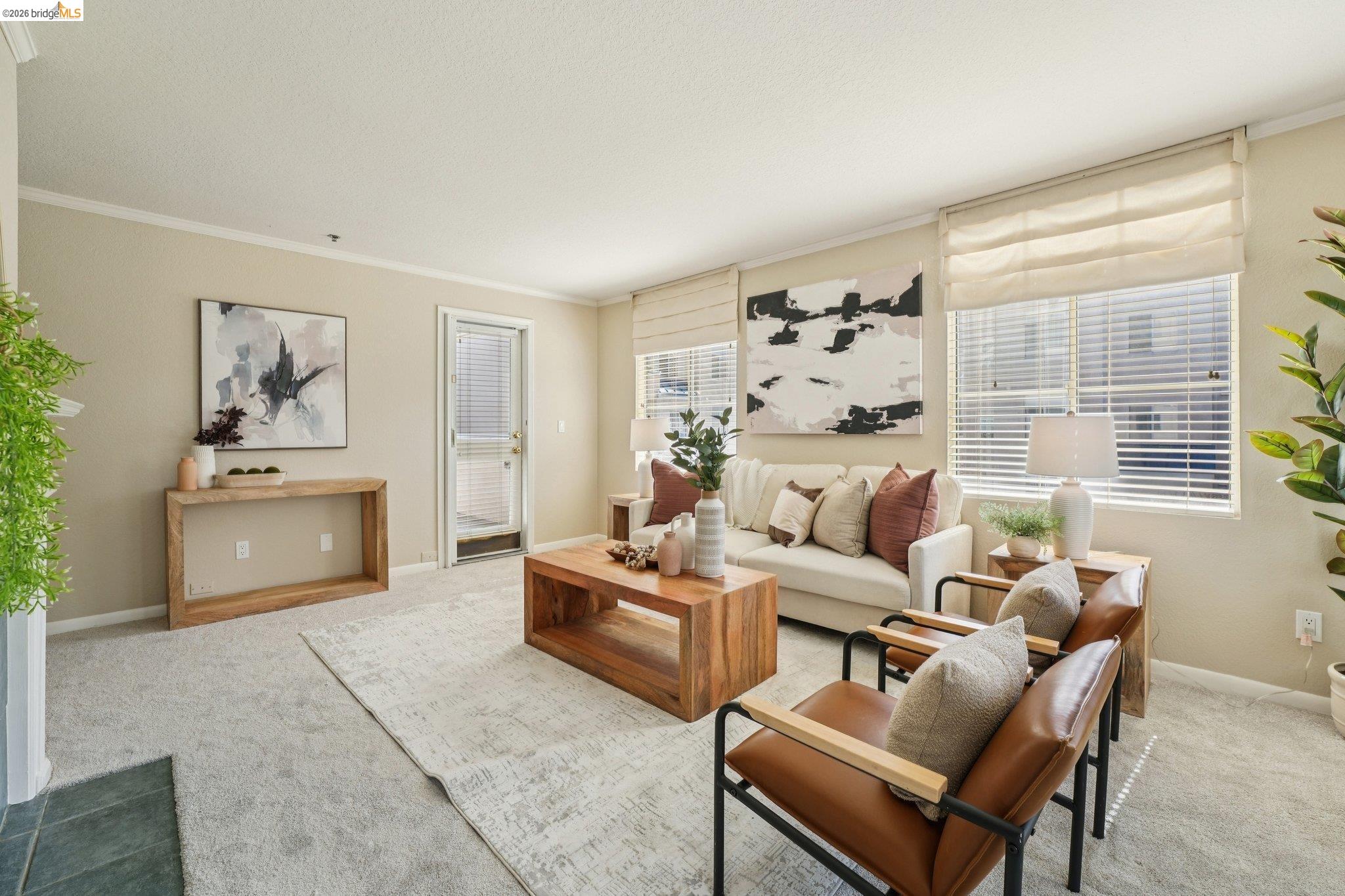 535 Pierce Street, Unit 3216 Albany, CA 94706 - Photo 10 of 47 Living area featuring carpet and ornamental molding