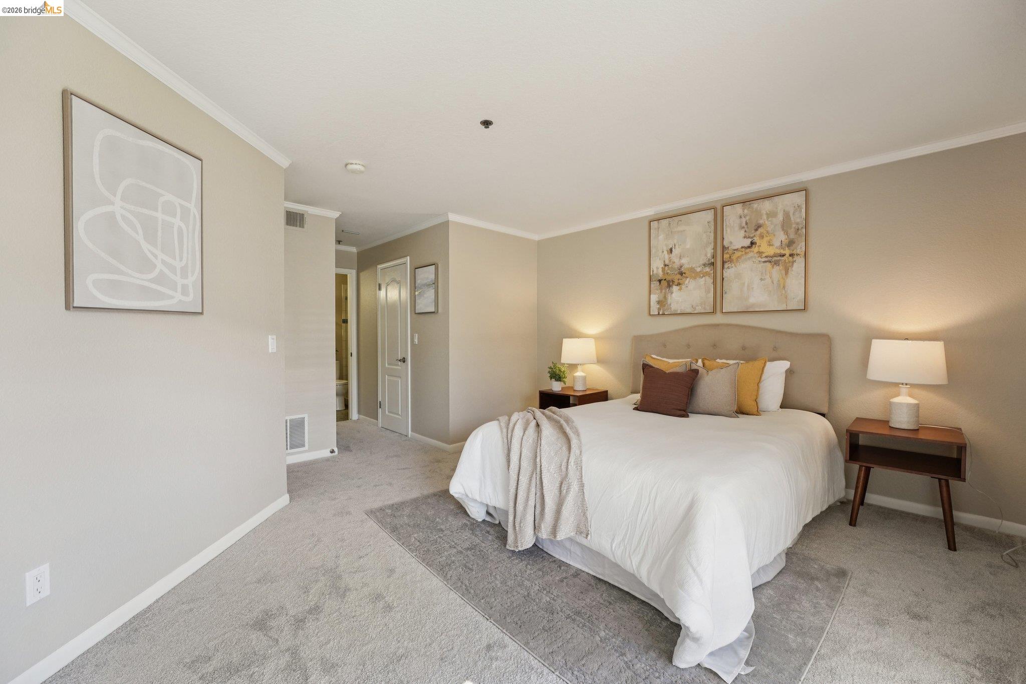 535 Pierce Street, Unit 3216 Albany, CA 94706 - Photo 29 of 47 Bedroom featuring carpet flooring and crown molding