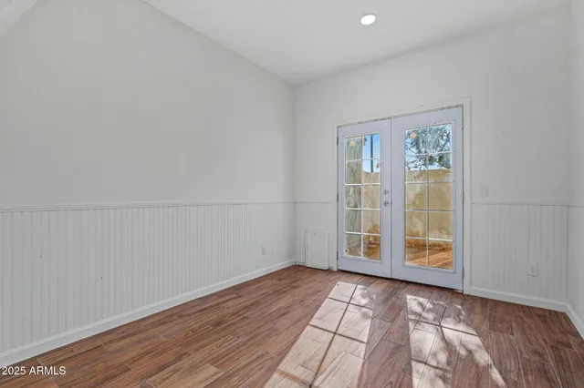 an empty room with a workbench