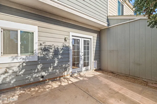 an aerial view of a house with a garden