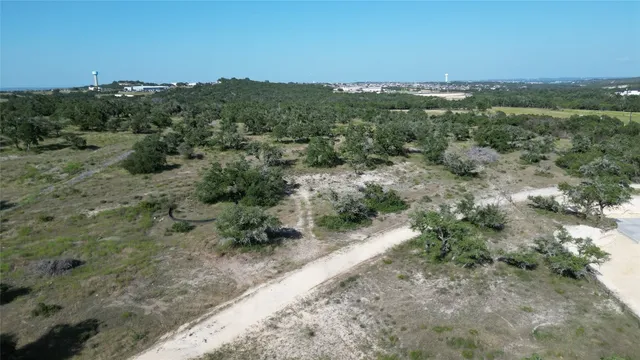 a view of a dry yard with trees