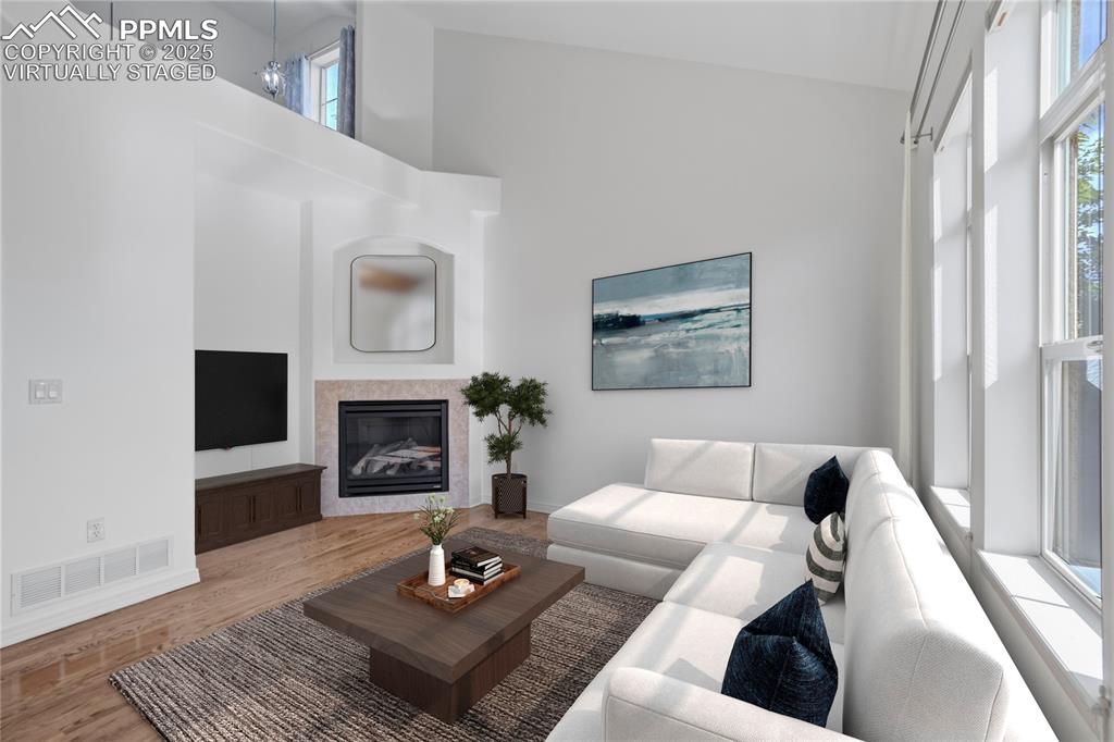 1571 Promontory Bluff View Colorado Springs, CO 80921 - Photo 4 of 49 a living room with furniture and a fireplace