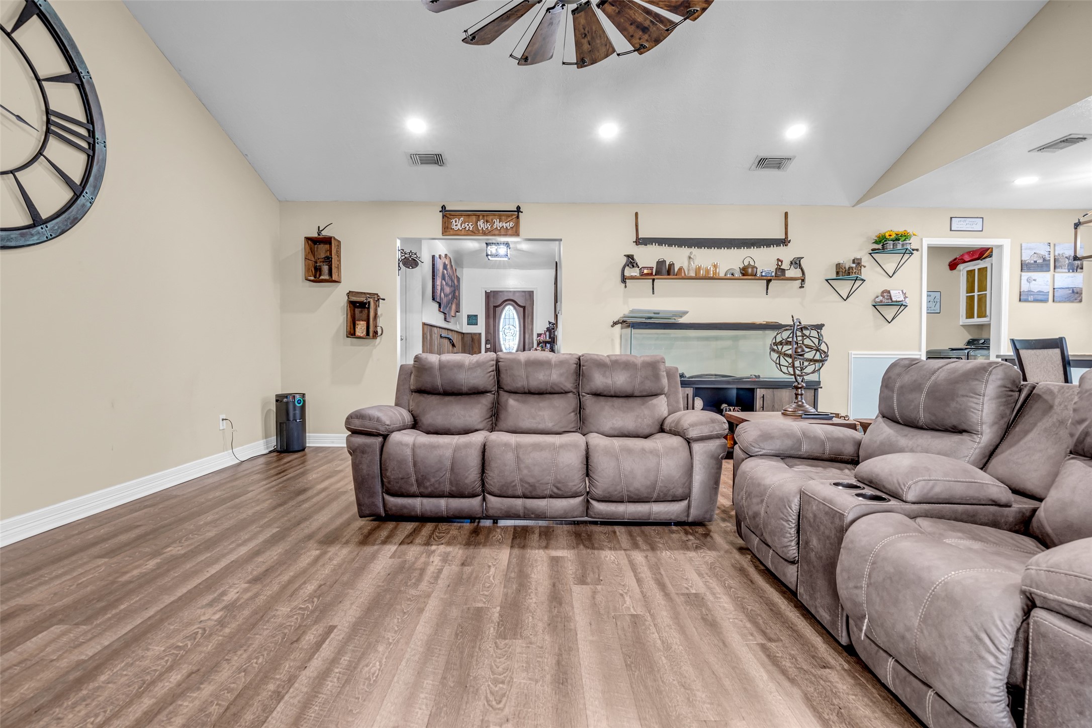 25473 White Oak Lane Splendora, TX 77372 - Photo 12 of 24 Alexa-controlled lighting and an integrated alarm system. Recess lighting throughout