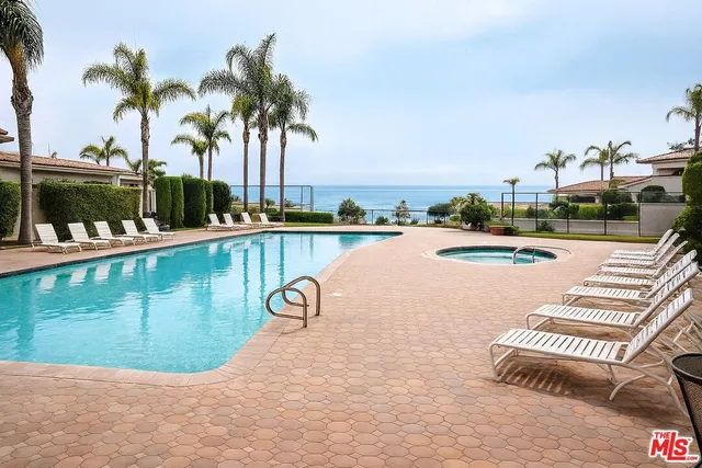 a view of a swimming pool and lounge chair