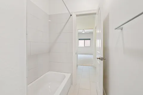 a bathroom with a bathtub