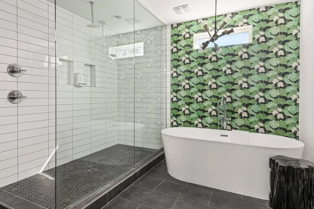 a view of a bathtub in a bathroom