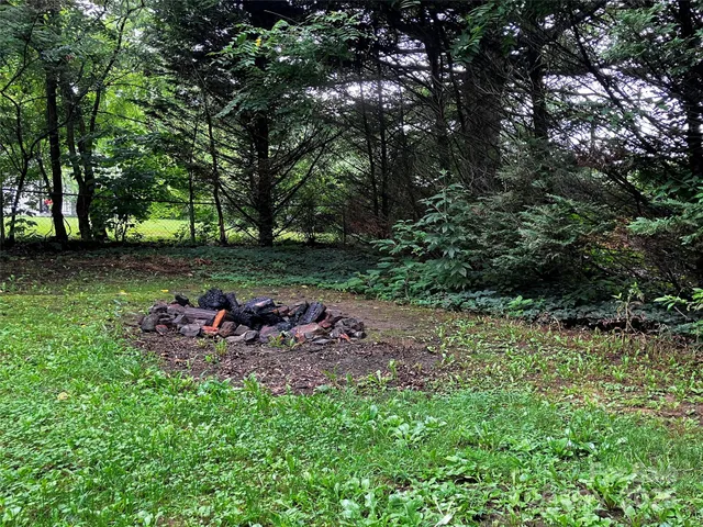 a view of a bench in a garden