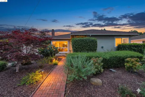 a view of backyard with plants and outdoor seating