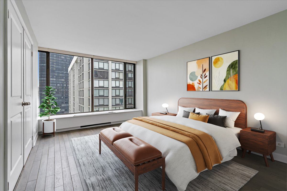 5455 North Sheridan Road, Unit 3406 Chicago, IL 60640 - Photo 15 of 30 a bedroom with a bed and wooden floor