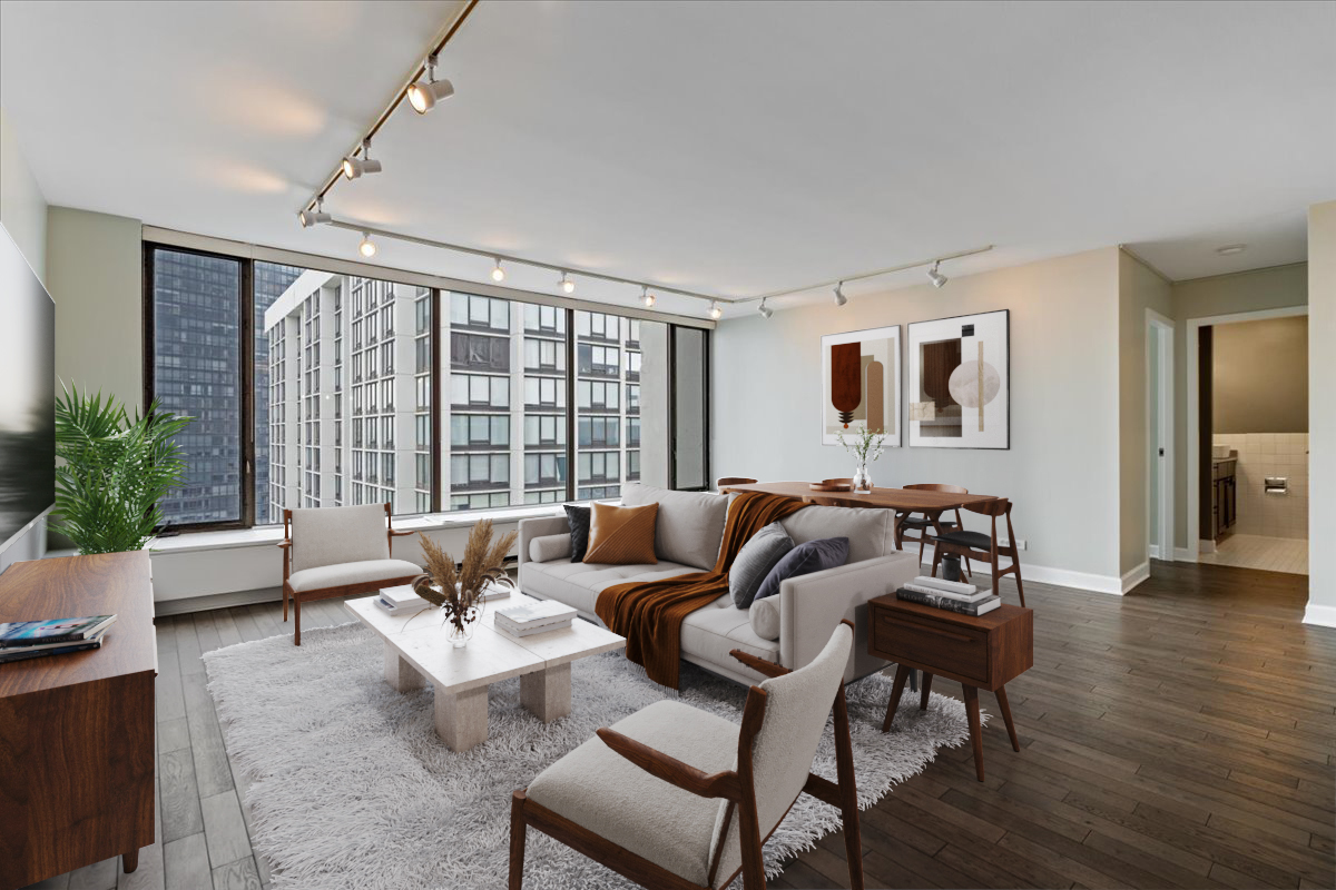 5455 North Sheridan Road, Unit 3406 Chicago, IL 60640 - Photo 5 of 30 a living room with furniture and a large window