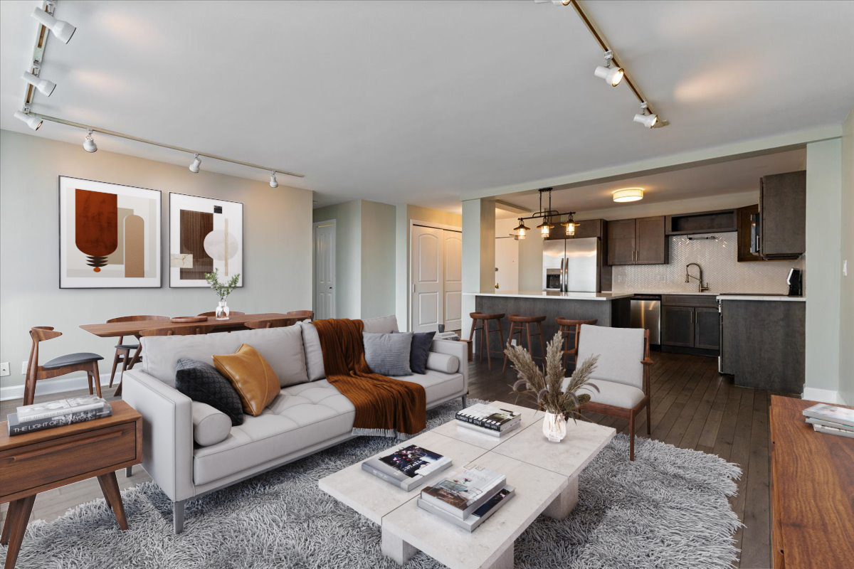 5455 North Sheridan Road, Unit 3406 Chicago, IL 60640 - Photo 9 of 30 a living room with furniture and a wooden floor