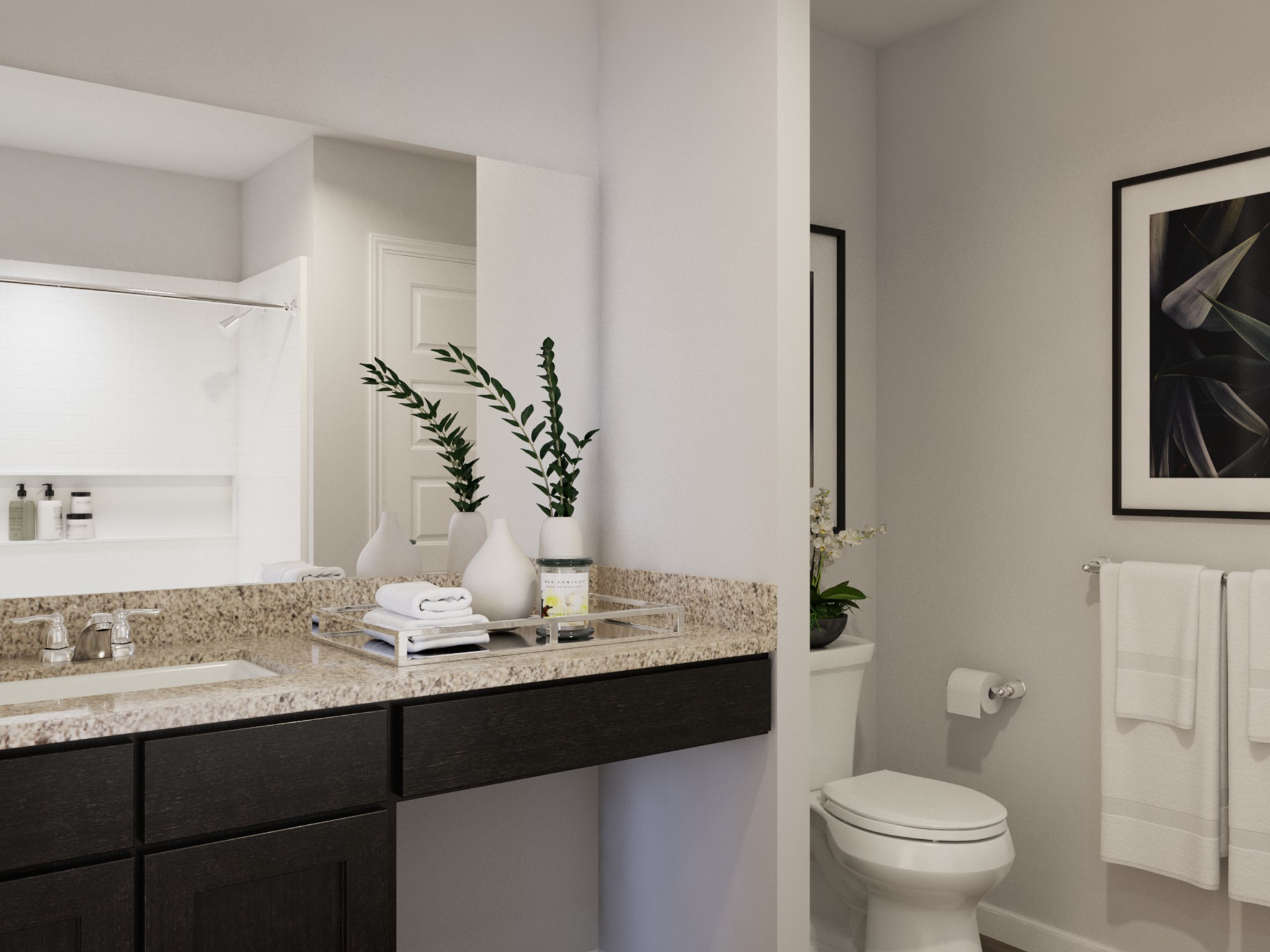 13634 Kit Run Splendora, TX 77372 - Photo 27 of 36 a bathroom with a granite countertop sink toilet and mirror