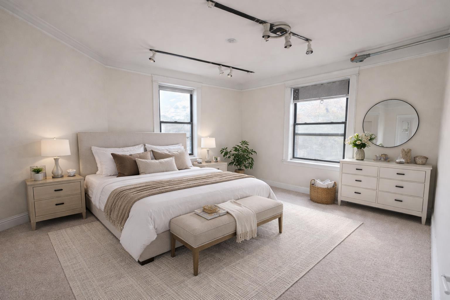 1825 Riverside Drive, Unit 5B Manhattan, NY 10034 - Photo 5 of 19 a spacious bedroom with a bed and a chandelier