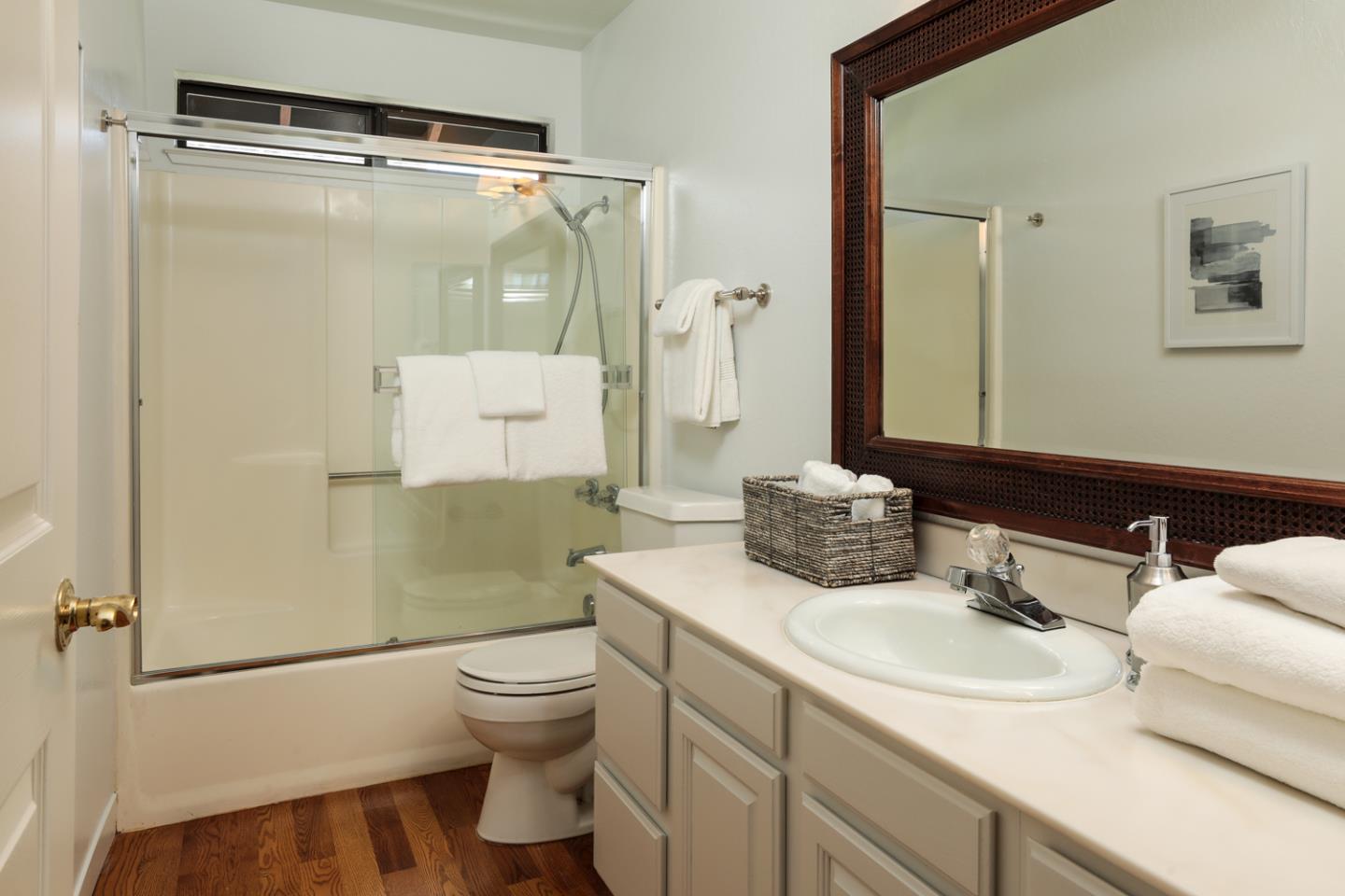 1145 Pine Street Menlo Park, CA 94025 - Photo 17 of 25 a bathroom with a sink a toilet and shower