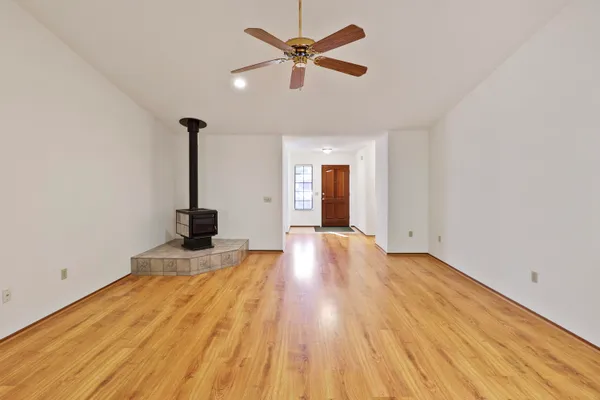 a view of a room with racks on the wall